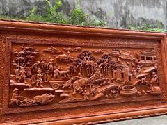 Tranh Gỗ Đồng Quê Kích Thước 217 x 107 x6 Cm Gỗ Hương Đá- Khung xoắn