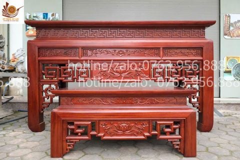 bàn thờ đứng- án gian  nhị cấp gỗ gụ lào -Đục Chiện Hoa Sen Kích Thước N197*S107*C117