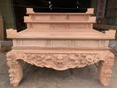 Bàn Thờ Đứng -Án gian  Gỗ Hương Đá Ngang 197cm Tam Cấp - Đục Tứ Linh