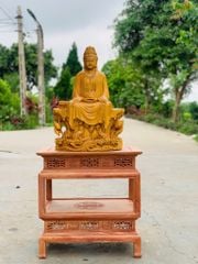 Tượng Phật Gỗ Quán âm tự tại  Gỗ gõ vàng Kt c60n40s20  Trạm sắc nét