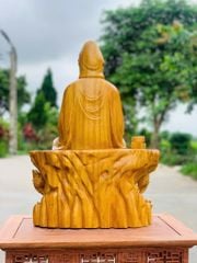 Tượng Phật Gỗ Quán âm tự tại  Gỗ gõ vàng Kt c60n40s20  Trạm sắc nét
