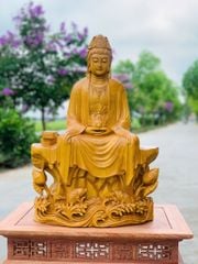 Tượng Phật Gỗ Quán âm tự tại  Gỗ gõ vàng Kt c60n40s20  Trạm sắc nét