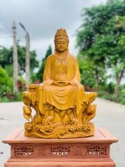 Tượng Phật Gỗ Quán âm tự tại  Gỗ gõ vàng Kt c60n40s20  Trạm sắc nét