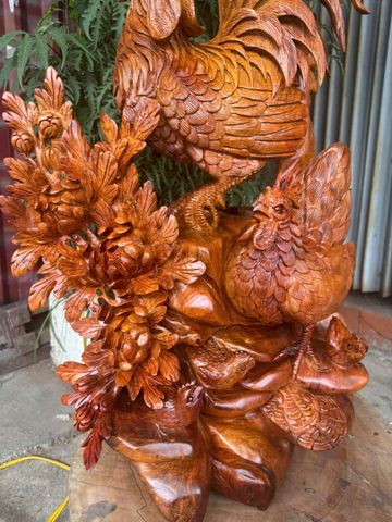 Tượng Linh Vật Gđ gà gỗ hương ta  N47- S30- C80