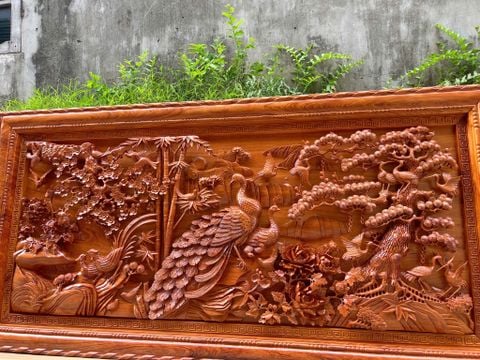 tranh gỗ Phú Quý Ngọc Đường  Gỗ hương đá 117 x 237 x 8