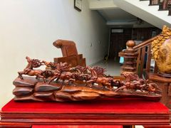 Tượng Linh Vật-Bát mã gỗ trắc việt liền khối 100% chất đỏ đen vân đẹp Kt. Dài 66. C20.s14