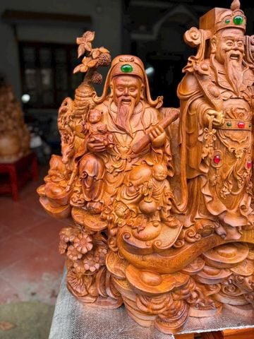 Tượng phật gỗ -Bộ ba phúc lộc thọ Gỗ hương ta liền nguyên khối 82/90/47cm