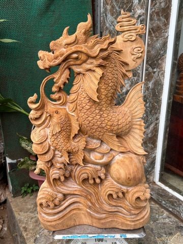 tượng gỗ Cá chép hoá rồng gỗ ngọc am thơm nức hàng kỹ nét liền khối