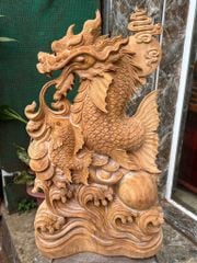 tượng gỗ Cá chép hoá rồng gỗ ngọc am thơm nức hàng kỹ nét liền khối