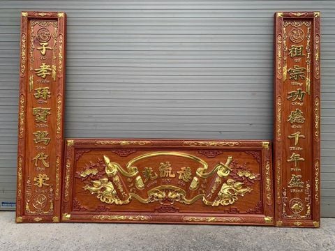hoành phi câu đối gỗ 1m27 gỗ hương đá siêu vân