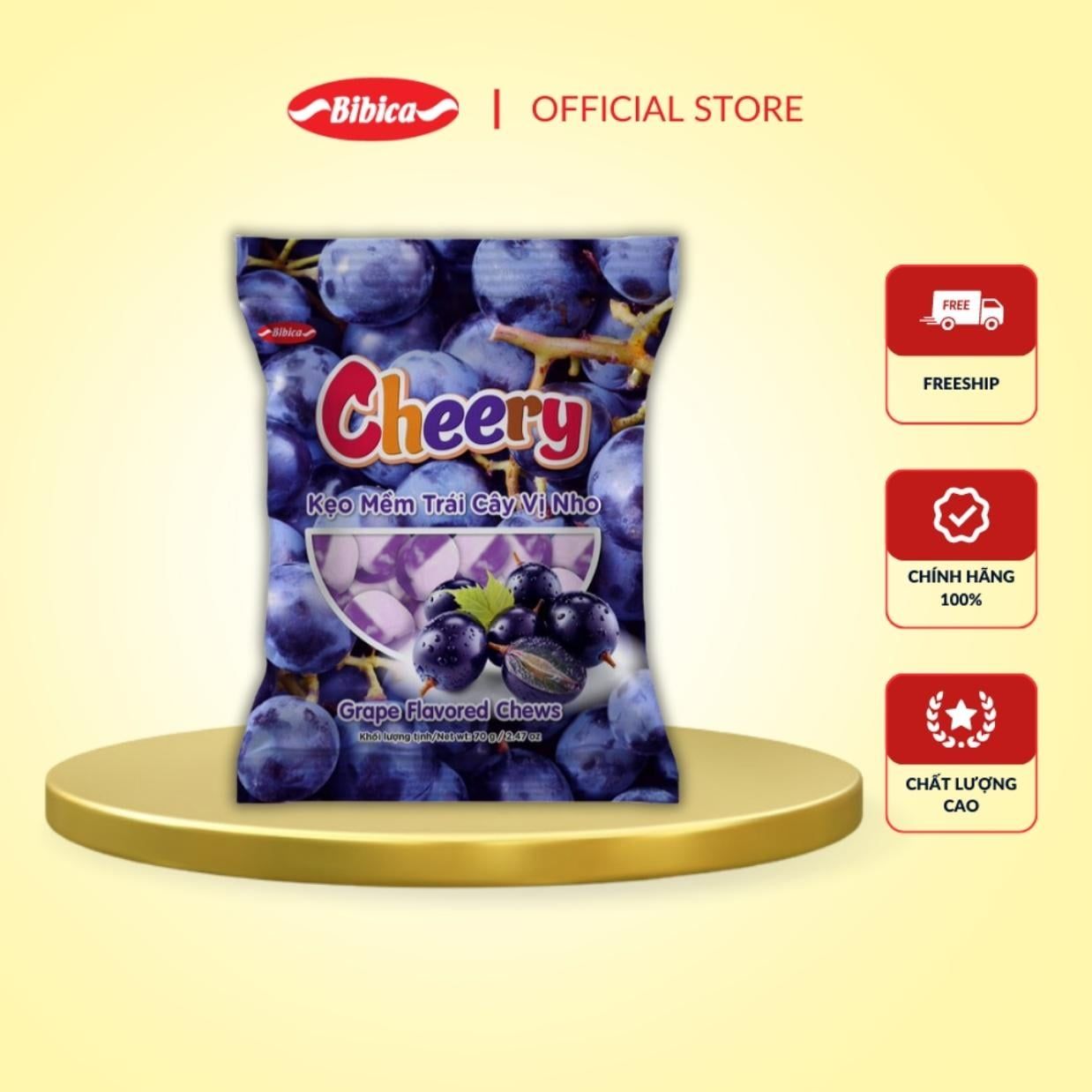  Kẹo Mềm Trái cây Cheery Nho Bibica 140g 