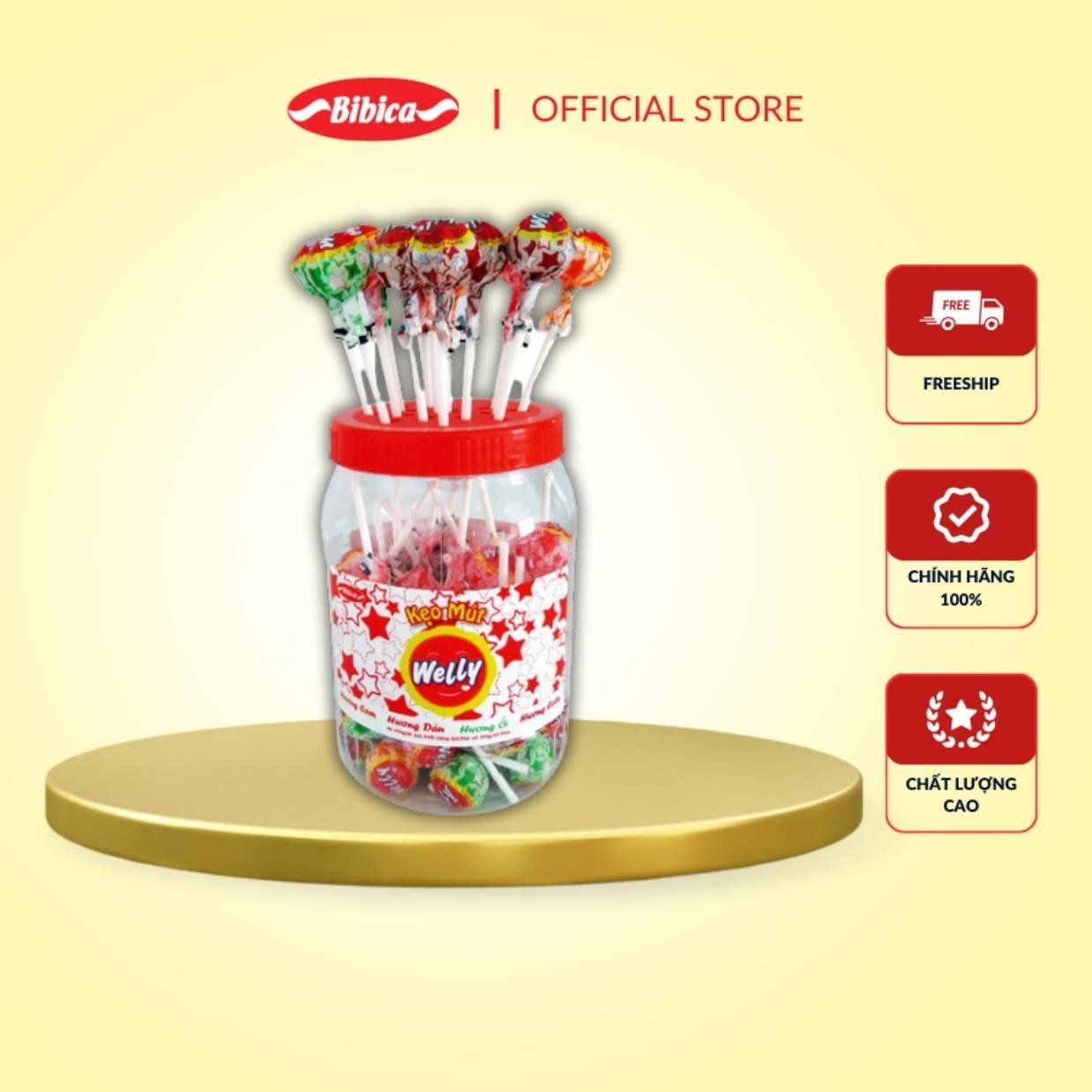  Kẹo Mút Welly Cam - Dâu - Ổi - Cola Bibica 594g 