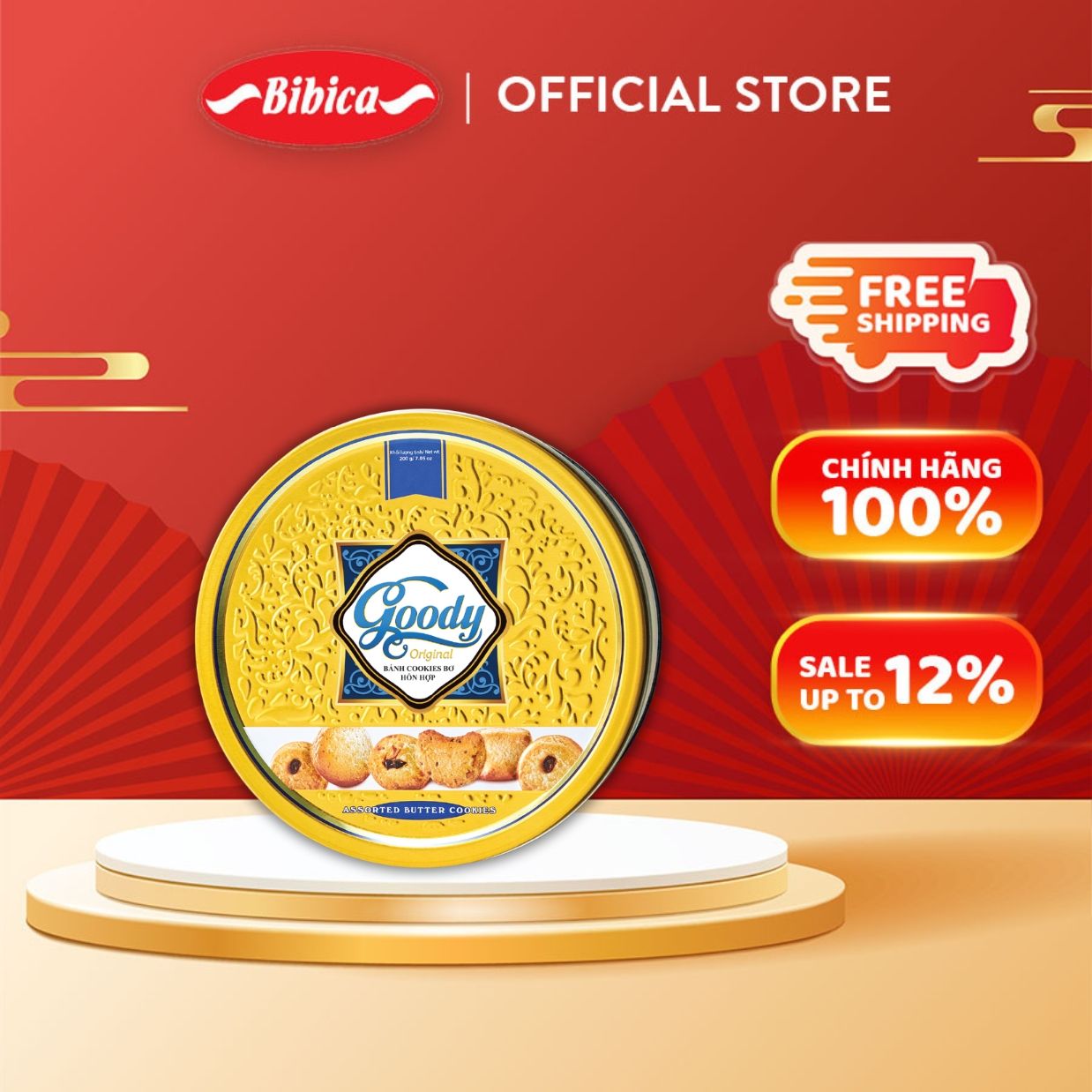 Bánh Goody Cao Cấp Bibica hộp thiếc 200g 