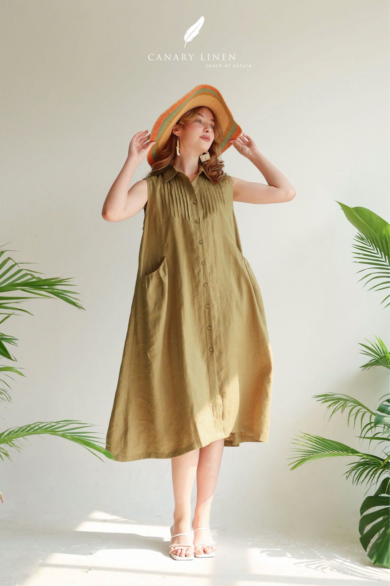  Pleat Dress - Xanh olive 