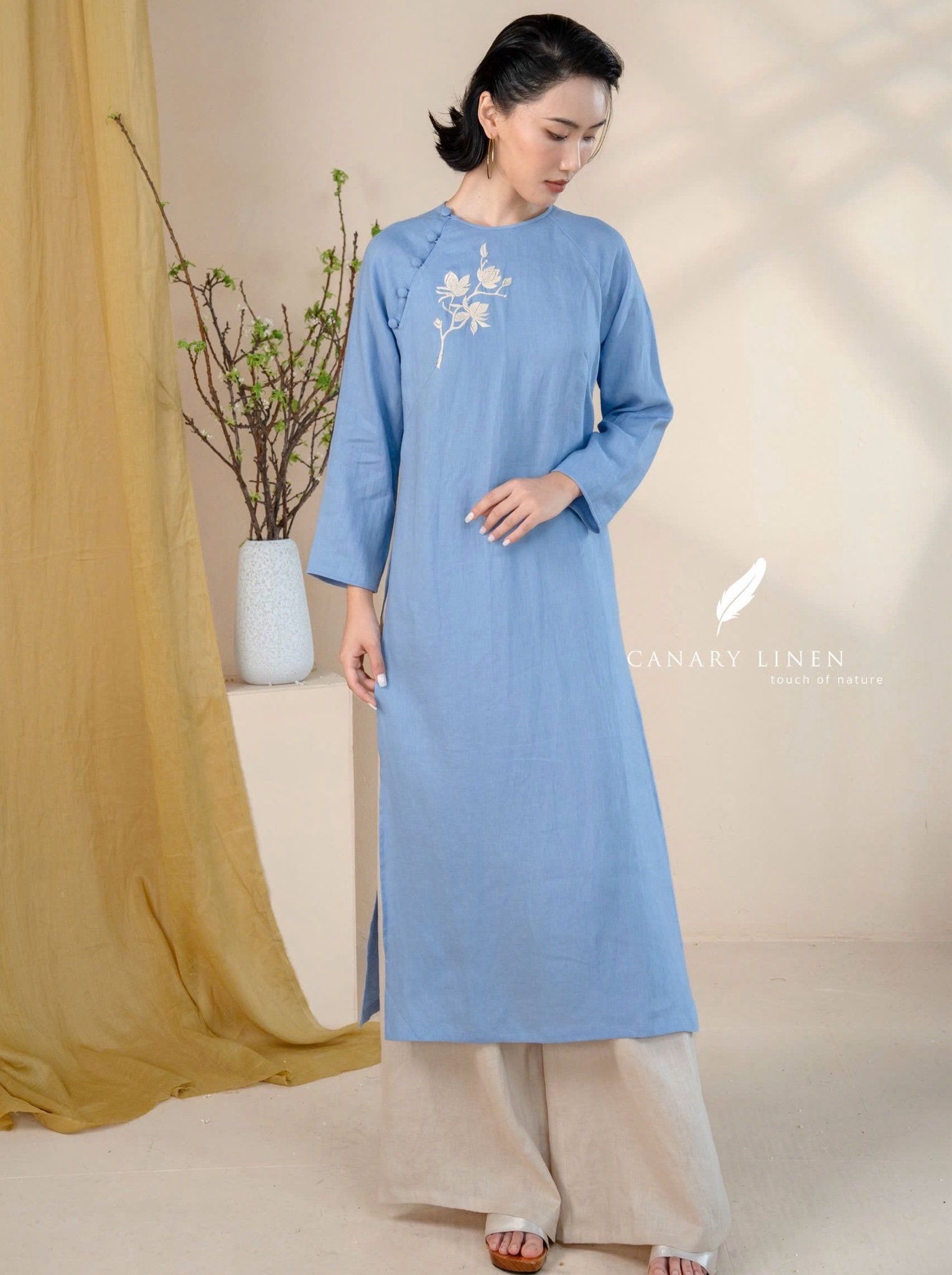  Áo dài cổ tròn - Hoa Trà 