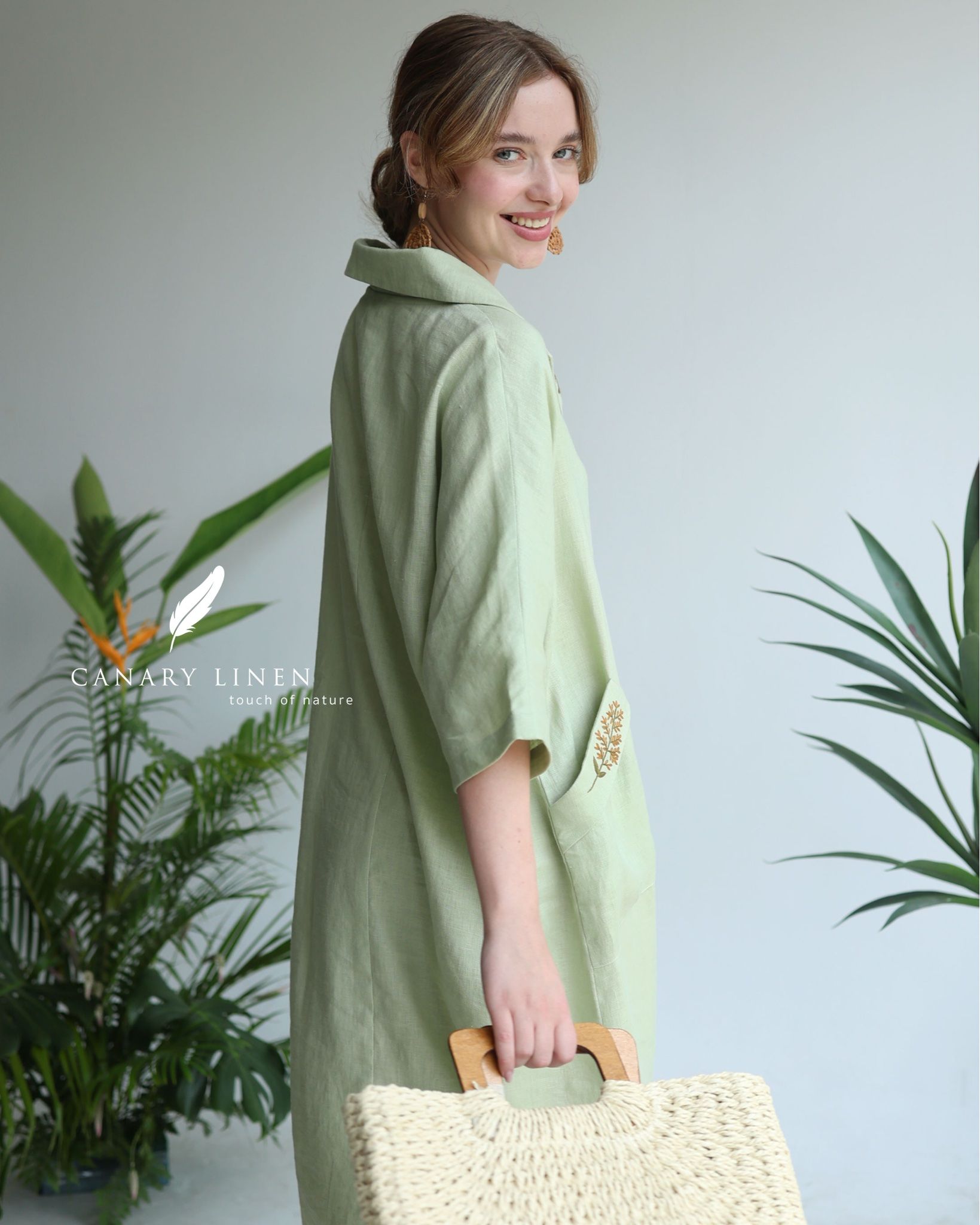  Collar Dress - Xanh đậu 