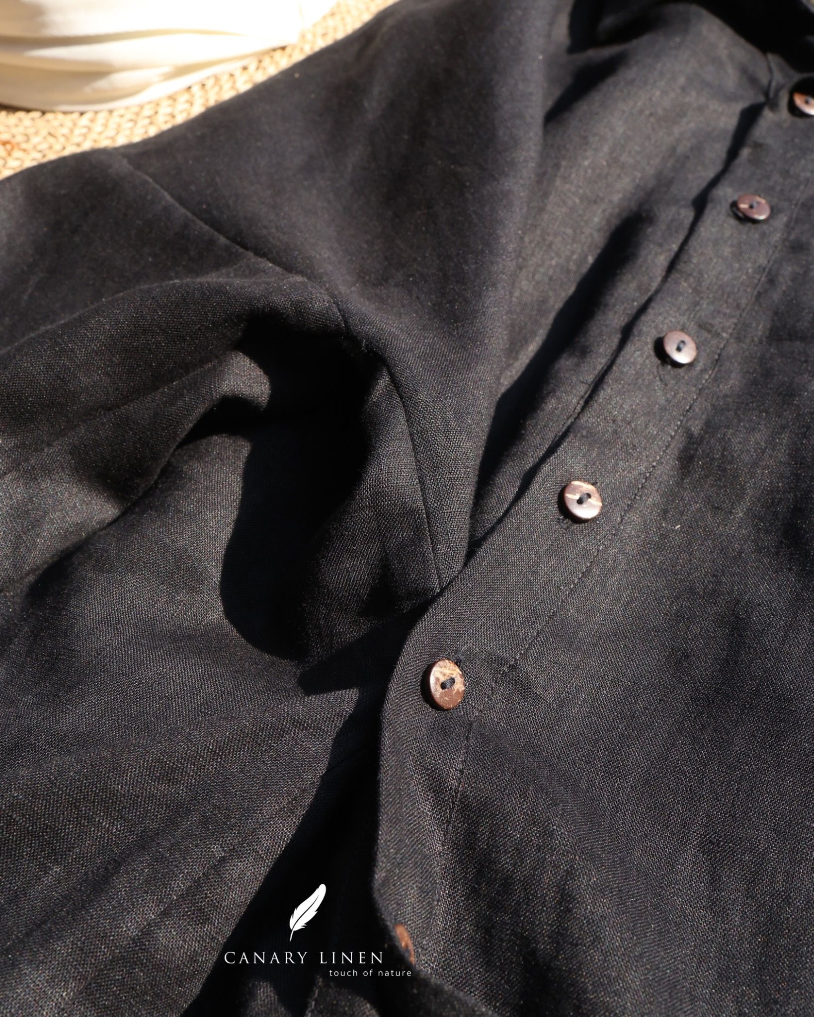  Áo sơ mi nút cài eo - Đen 