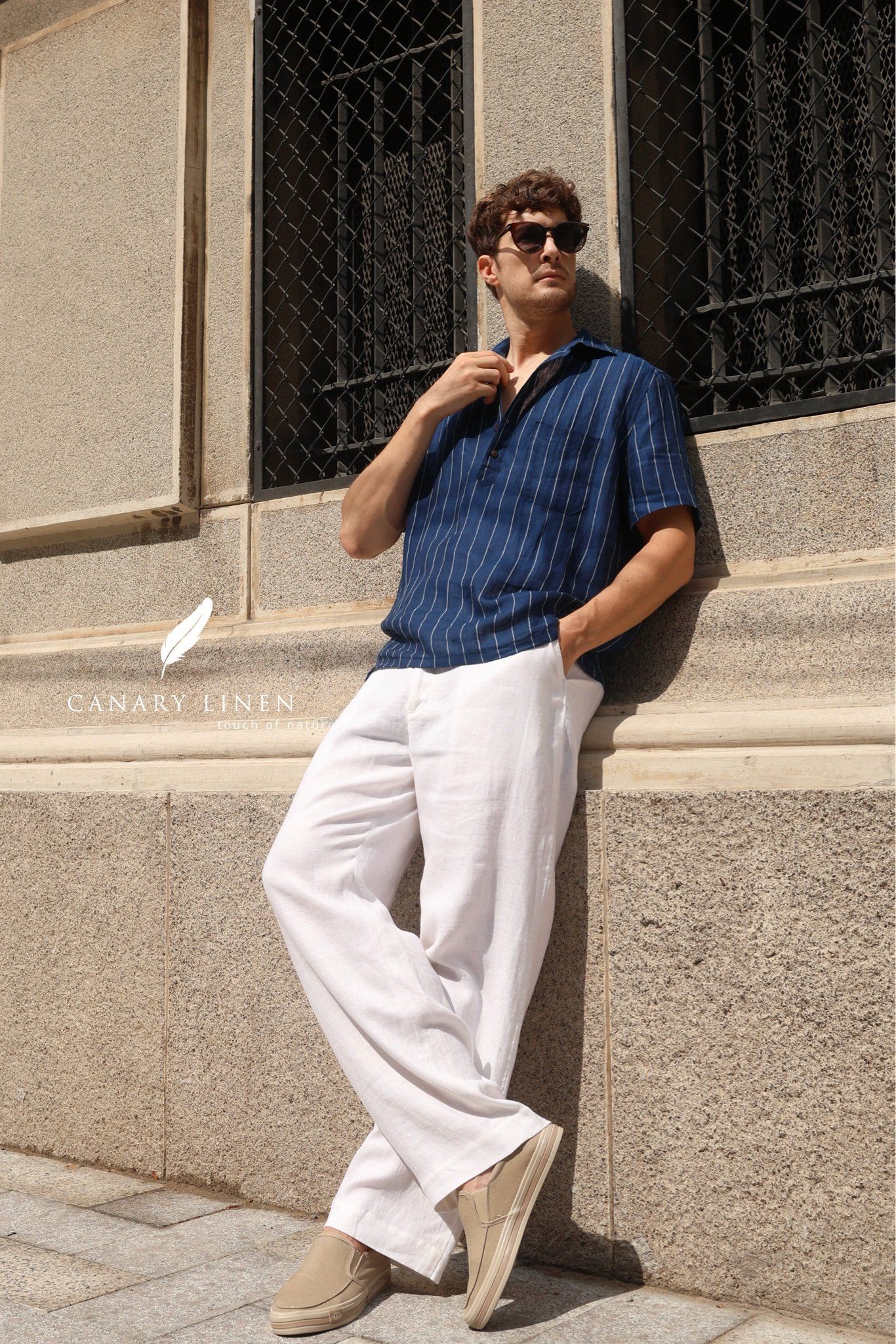  Men's Linen Stride Pants - Trắng 