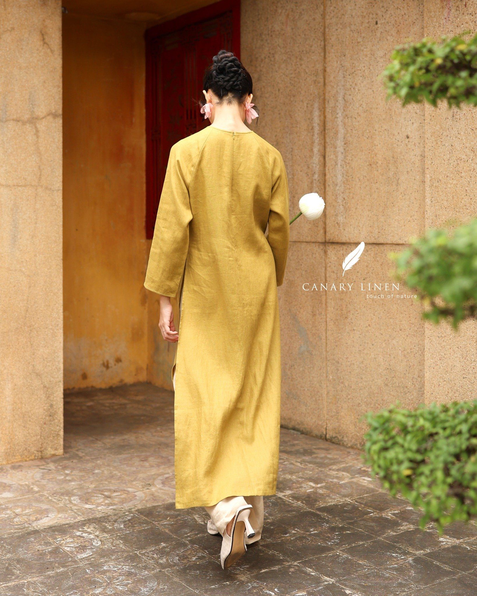  Áo dài cổ tròn - Hoa Anh Túc 