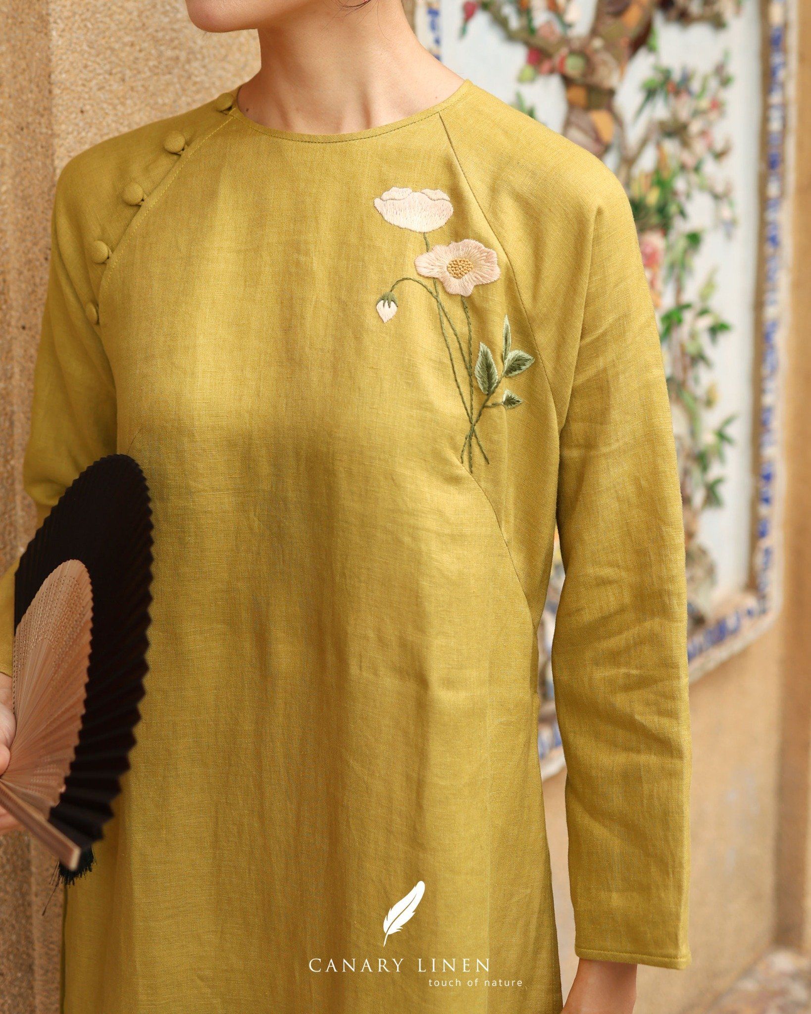 Áo dài cổ tròn - Hoa Anh Túc 
