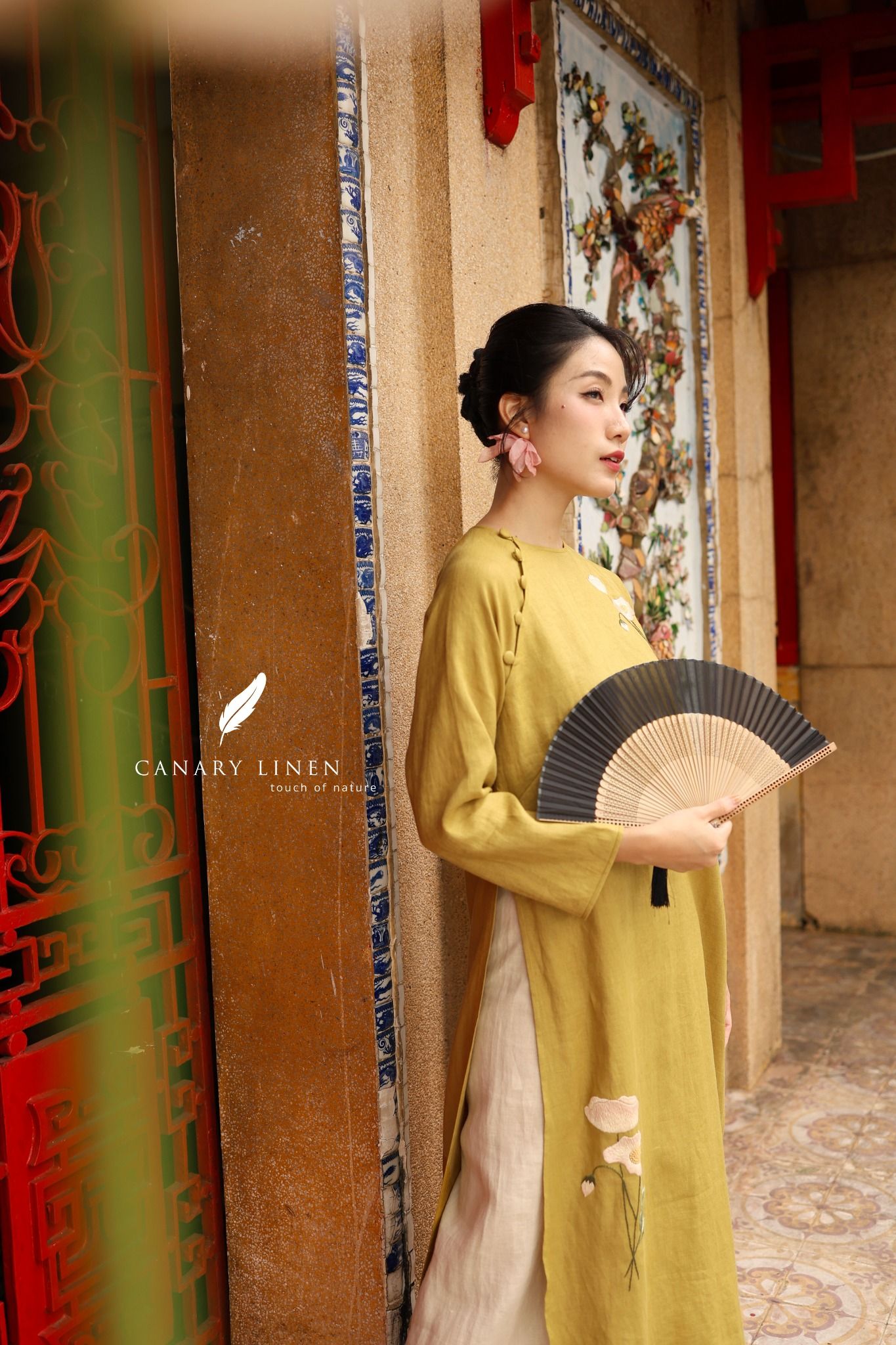  Áo dài cổ tròn - Hoa Anh Túc 