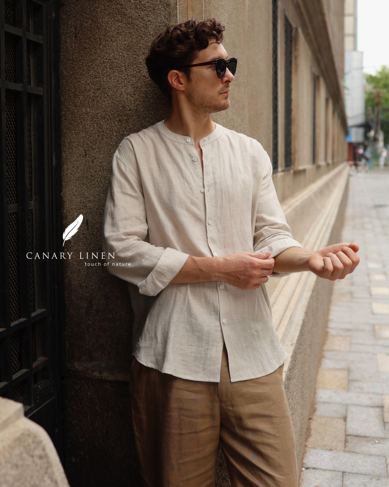  Áo sơ mi cổ trụ - Muối tiêu 