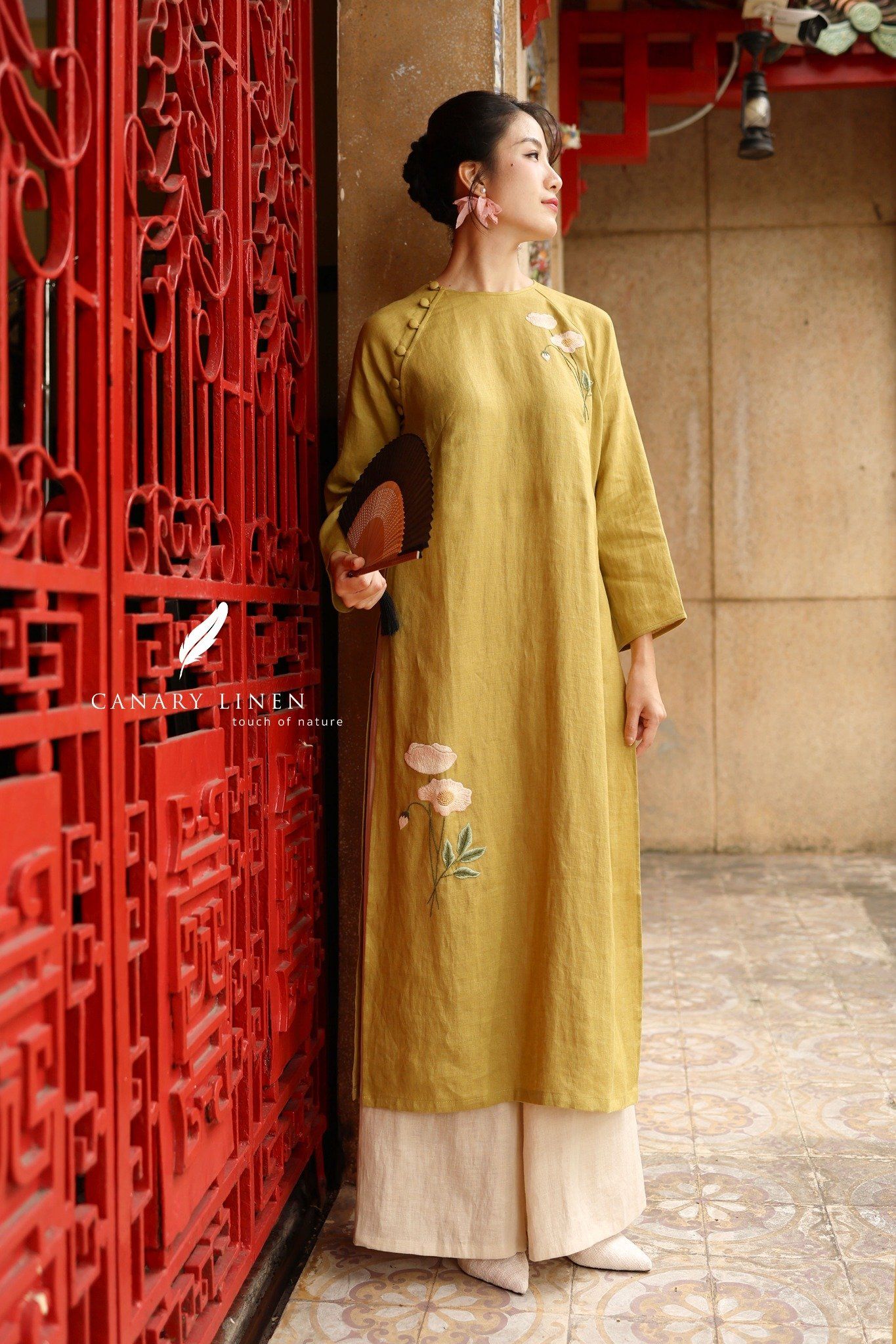 Áo dài cổ tròn - Hoa Anh Túc 
