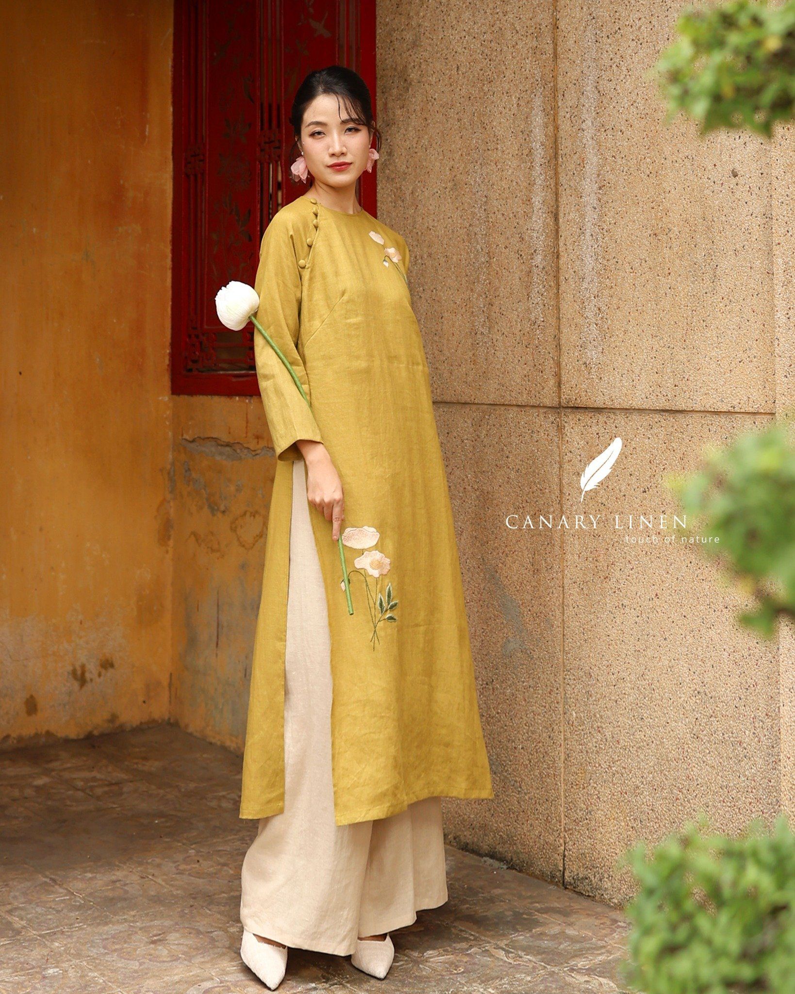  Áo dài cổ tròn - Hoa Anh Túc 