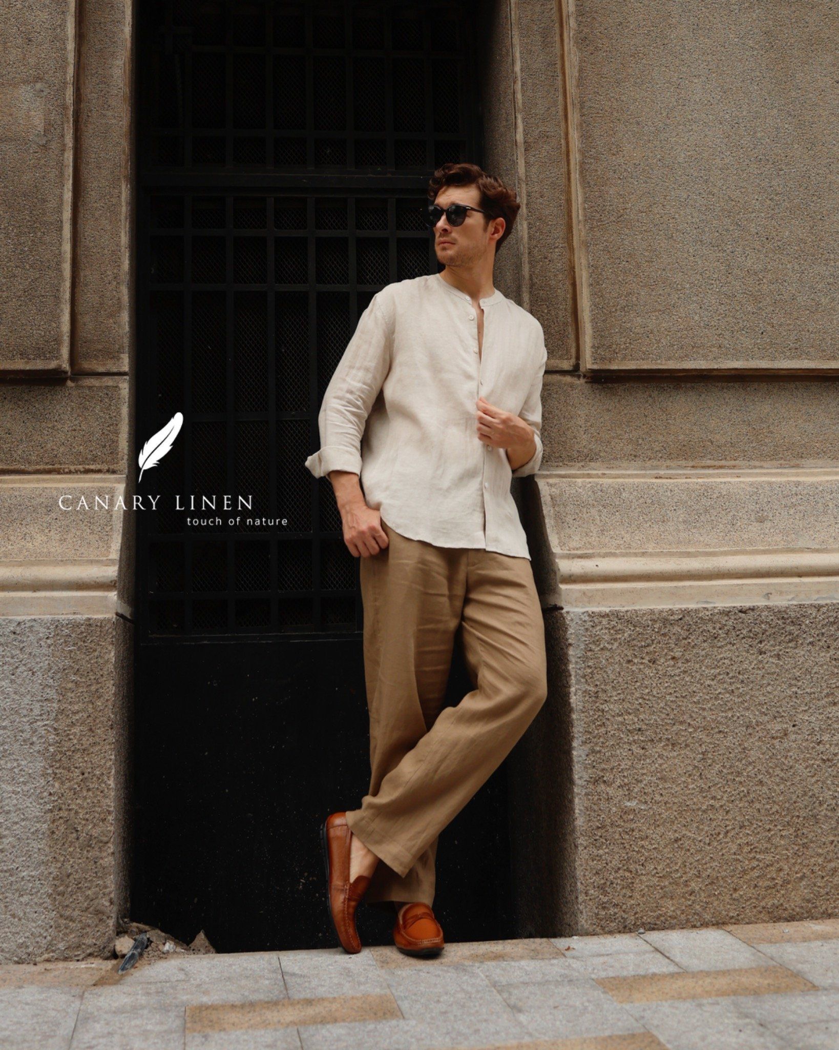  Áo sơ mi cổ trụ - Muối tiêu 