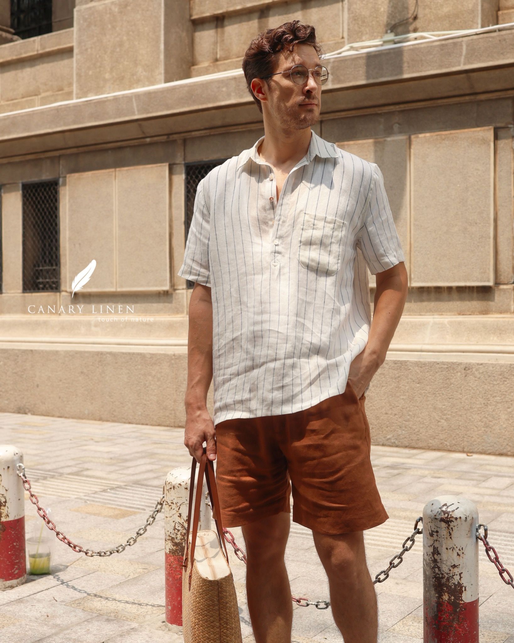  Short-Sleeve Polo Shirt - Trắng sọc 