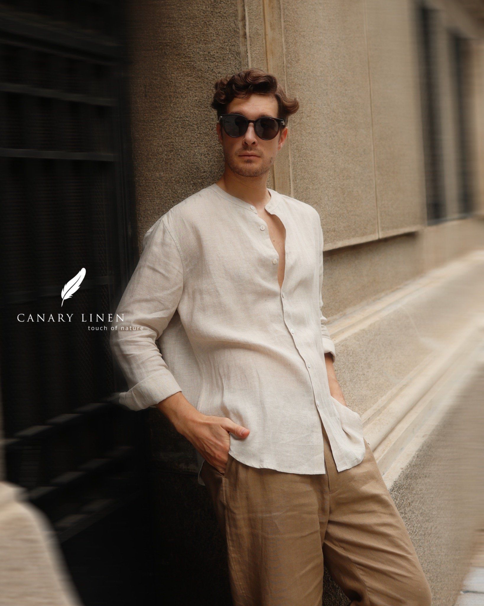  Áo sơ mi cổ trụ - Muối tiêu 