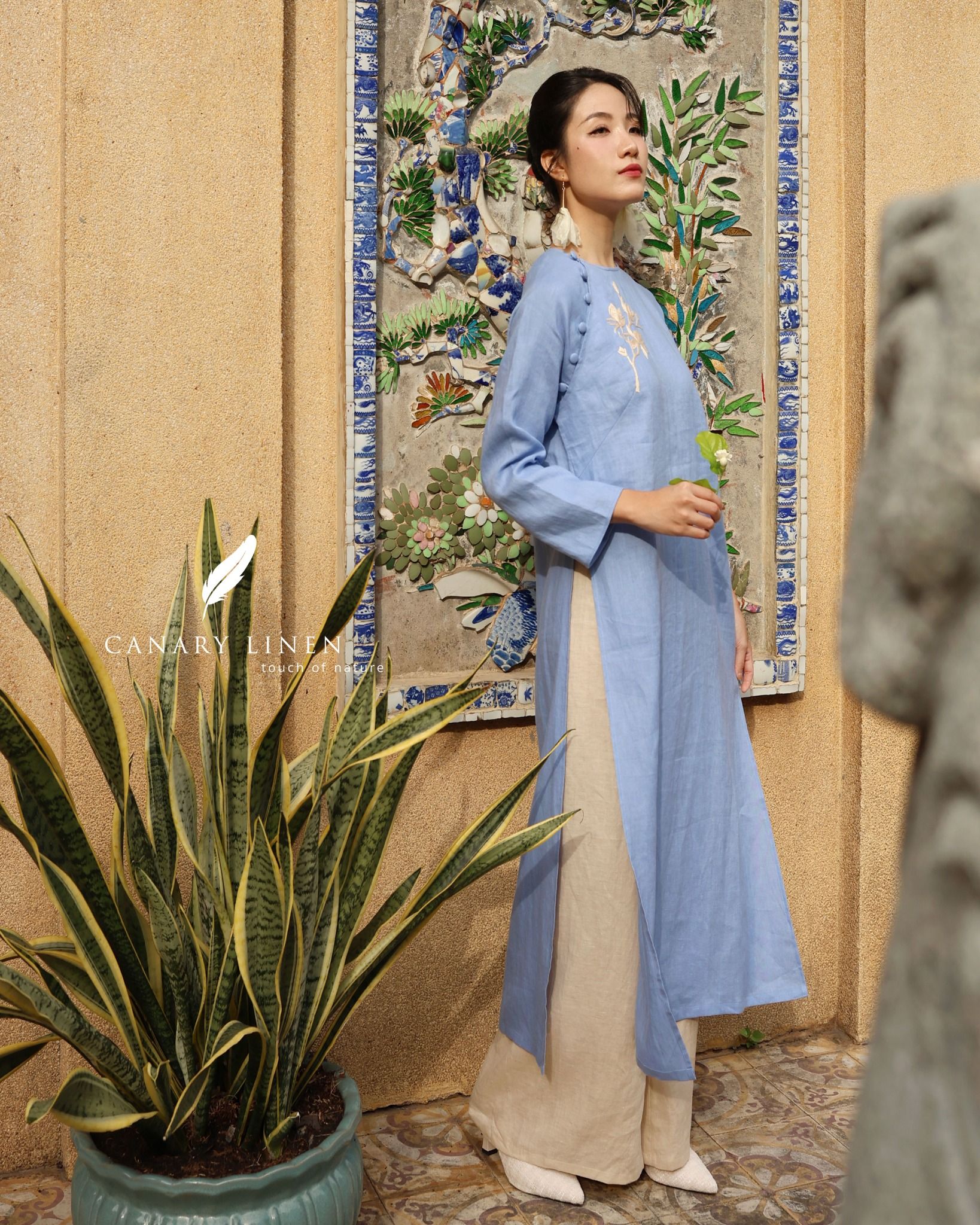  Áo dài cổ tròn - Hoa Trà 