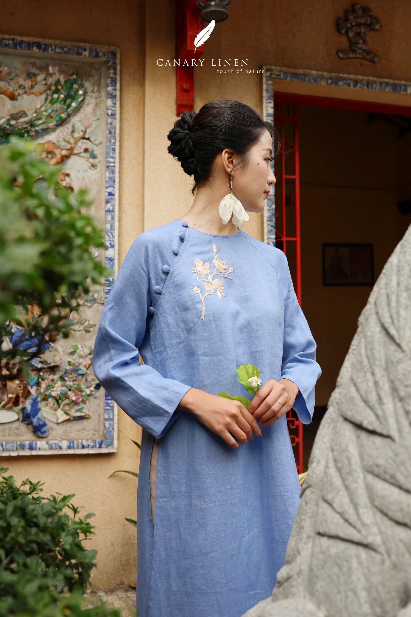  Áo dài cổ tròn - Hoa Trà 