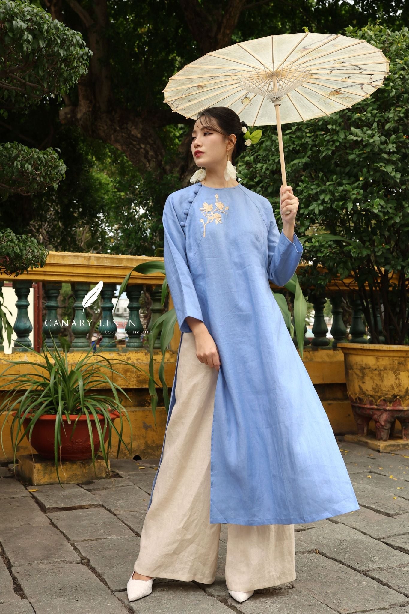  Áo dài cổ tròn - Hoa Trà 