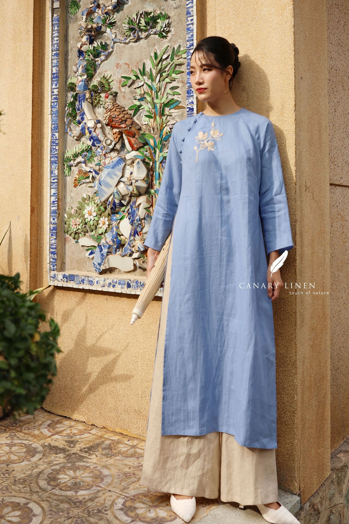  Áo dài cổ tròn - Hoa Trà 