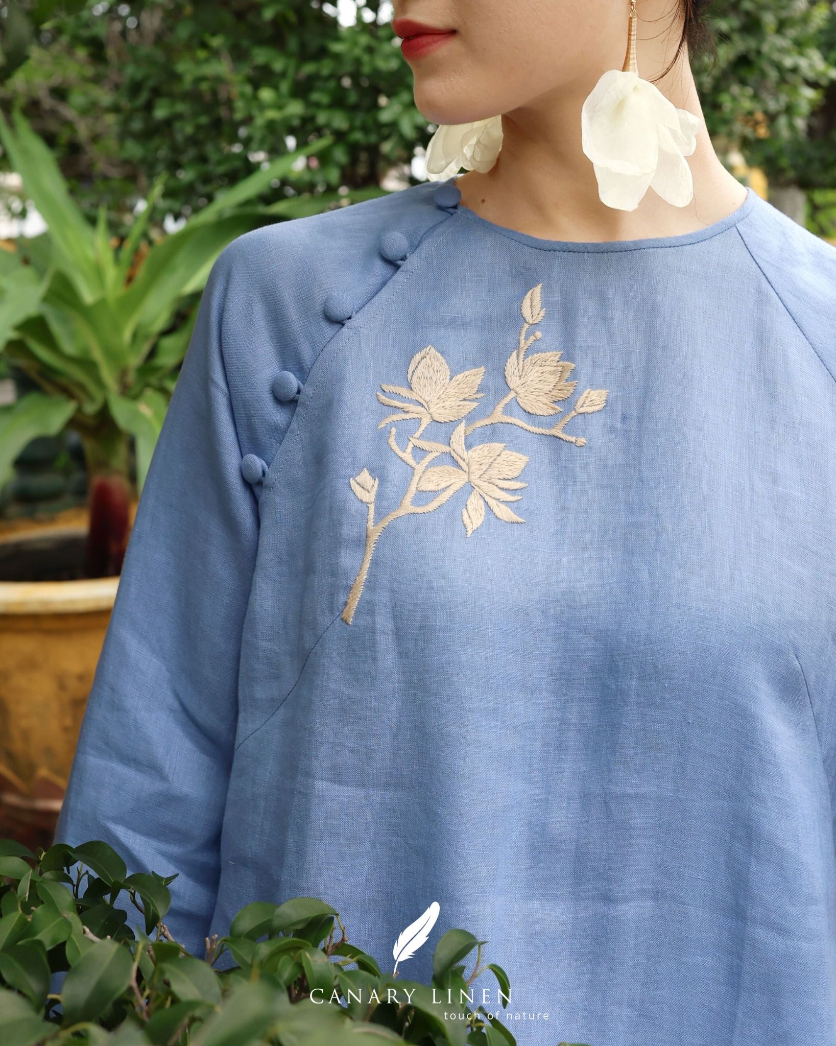  Áo dài cổ tròn - Hoa Trà 