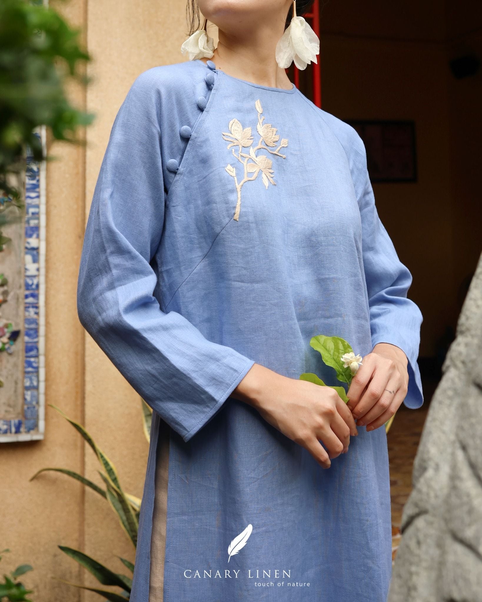  Áo dài cổ tròn - Hoa Trà 