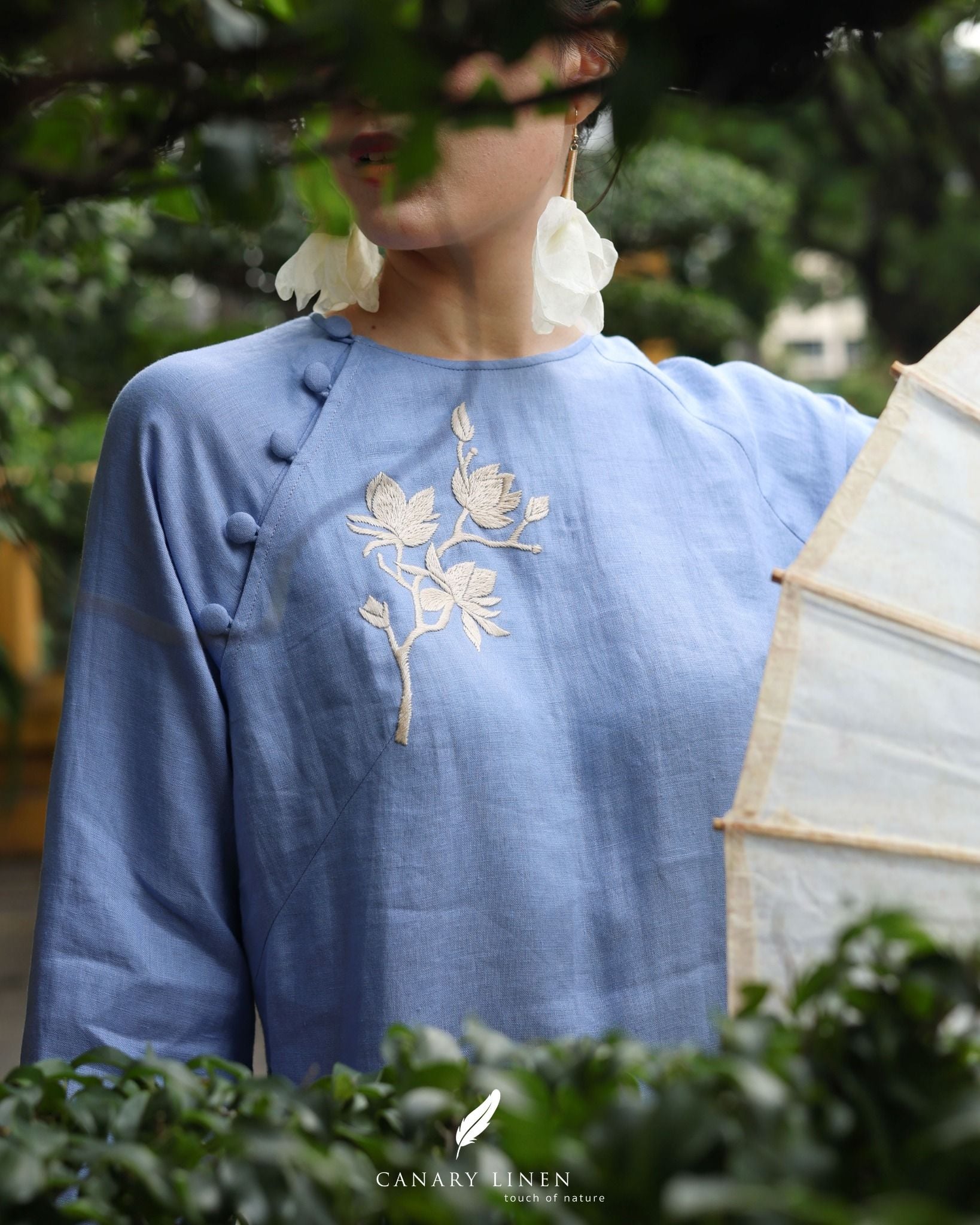  Áo dài cổ tròn - Hoa Trà 