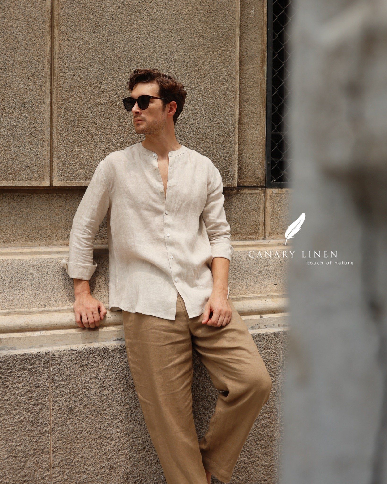  Áo sơ mi cổ trụ - Muối tiêu 