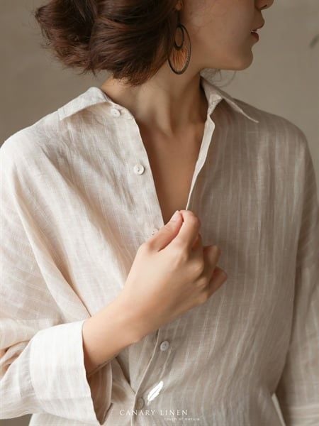  Tie Shirt - Kem sọc - Freesize 