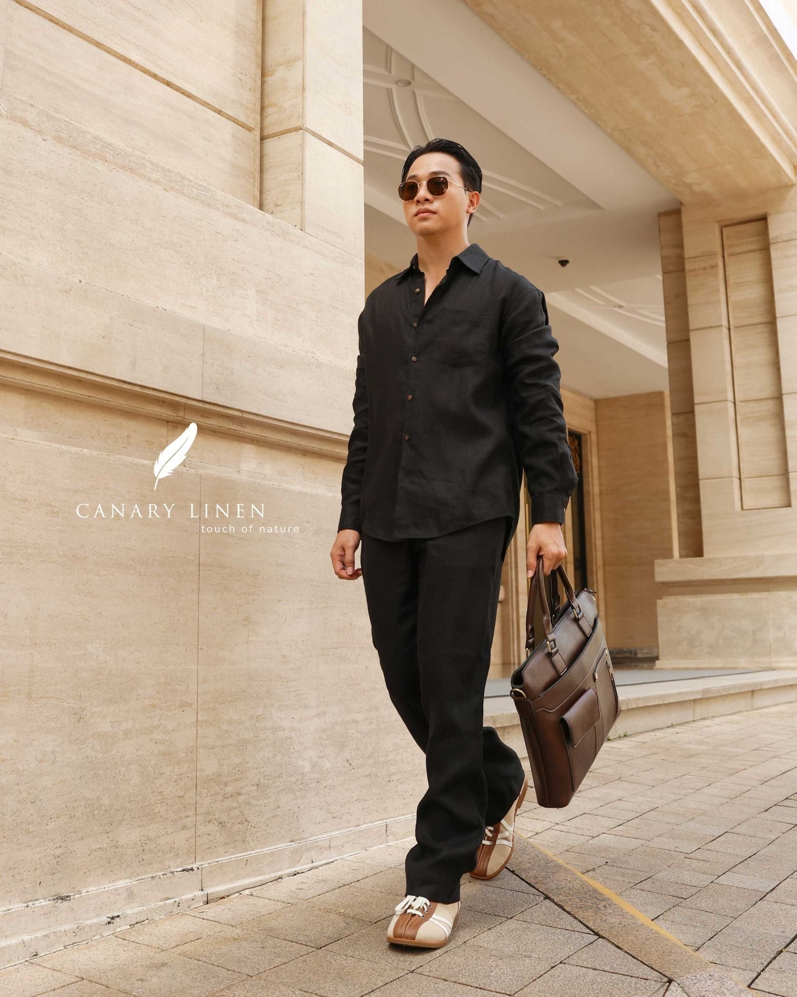  Men's Linen Stride Pants - Đen 