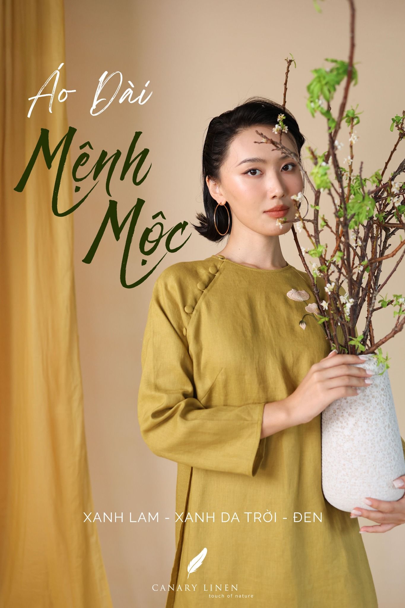  Áo dài cổ tròn - Hoa Anh Túc 