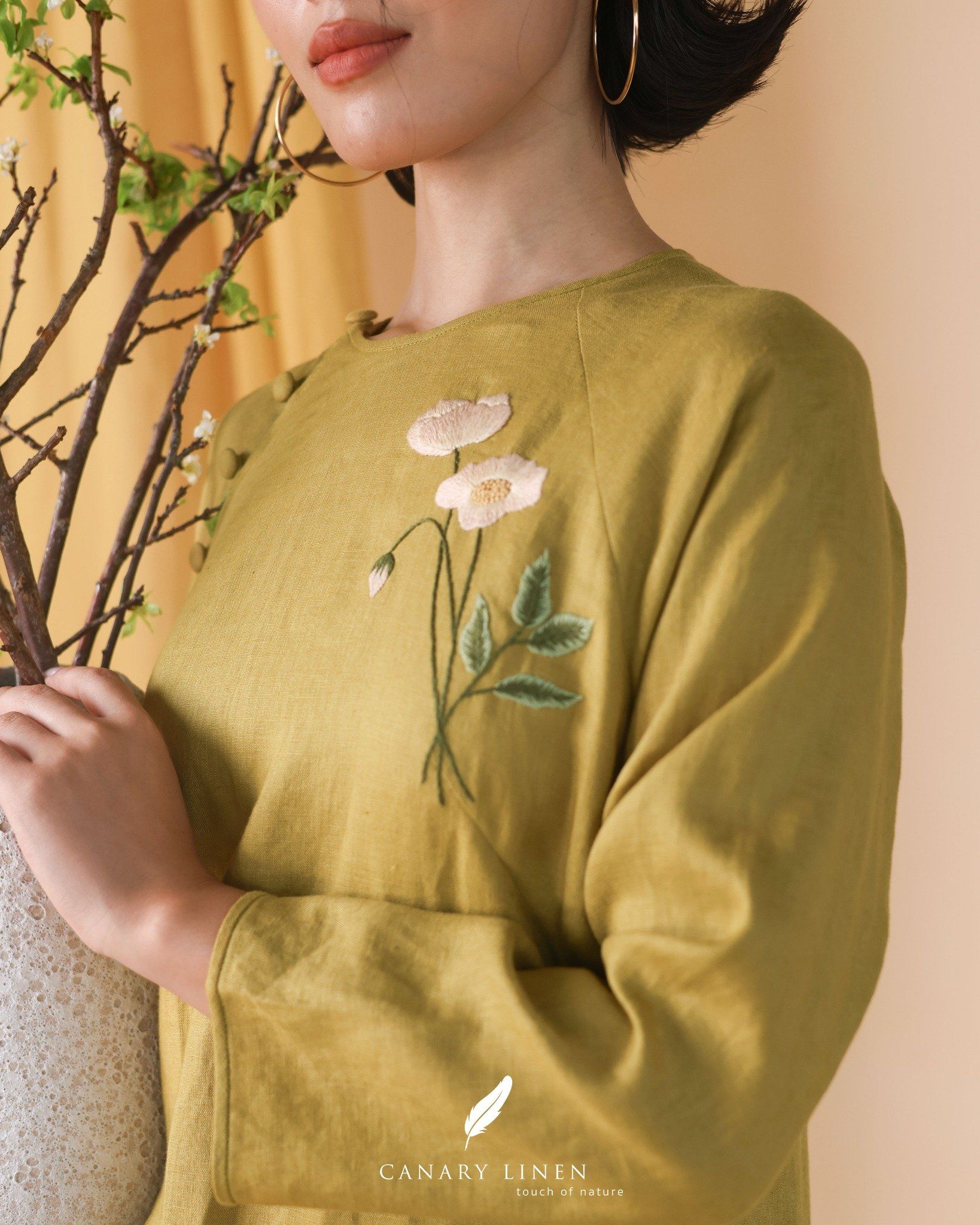  Áo dài cổ tròn - Hoa Anh Túc 