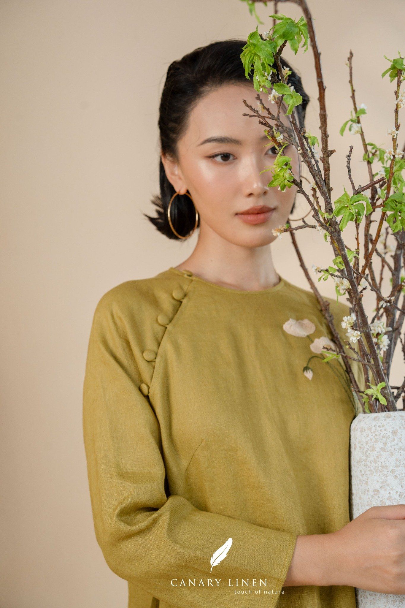  Áo dài cổ tròn - Hoa Anh Túc 