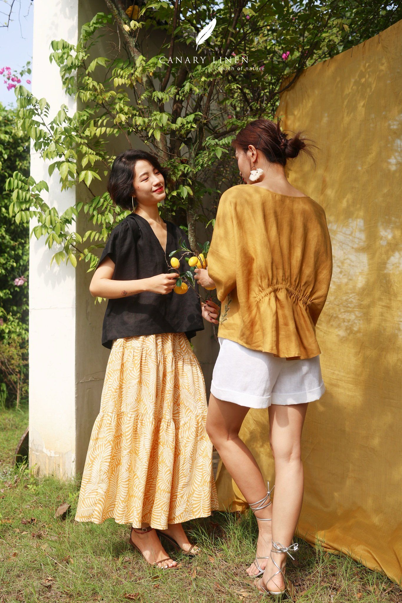  Áo nhún sau thêu hoa - Vàng cỏ úa 