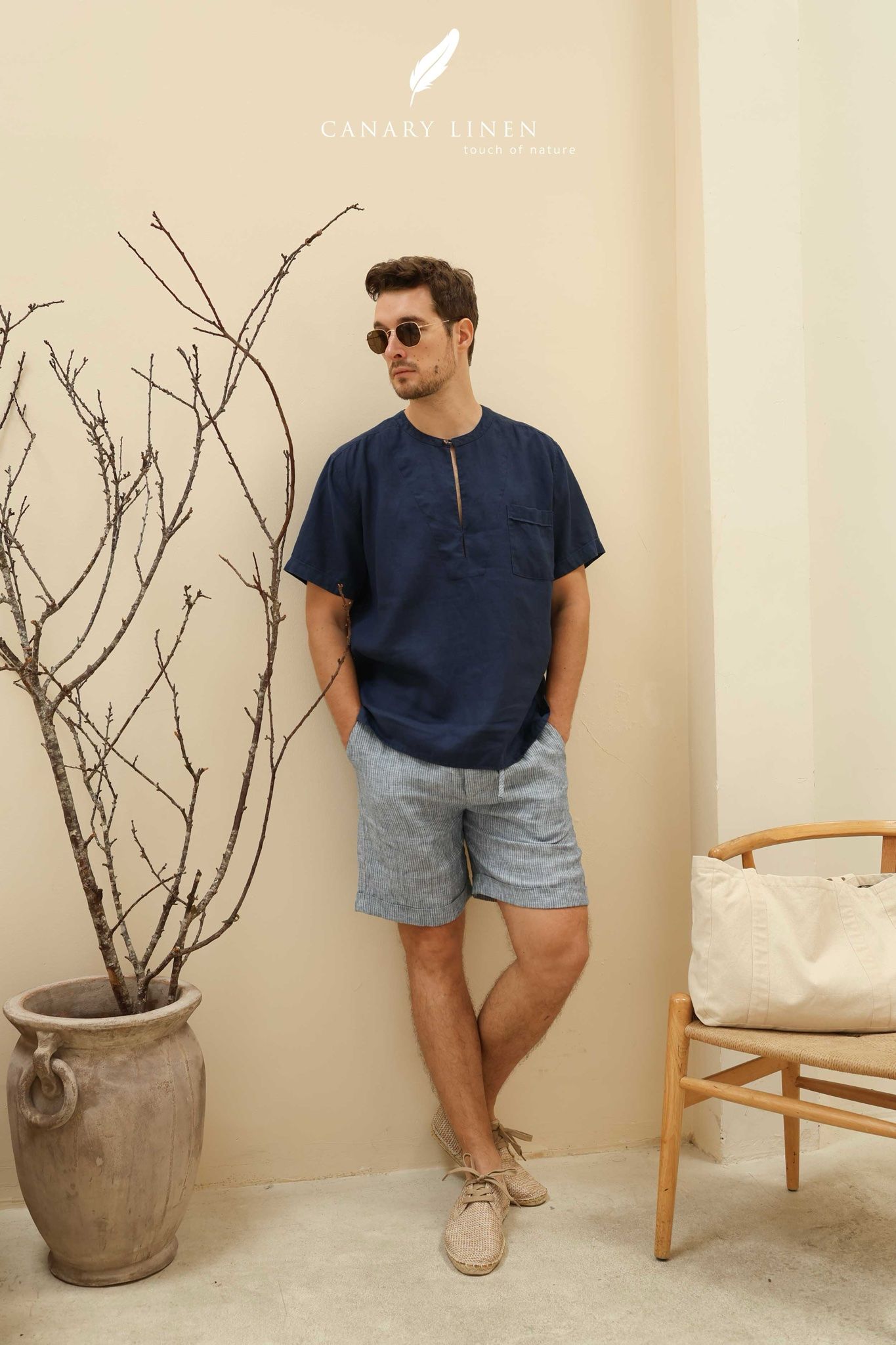  Quần shorts có lơ vê - Sọc xanh nhí 