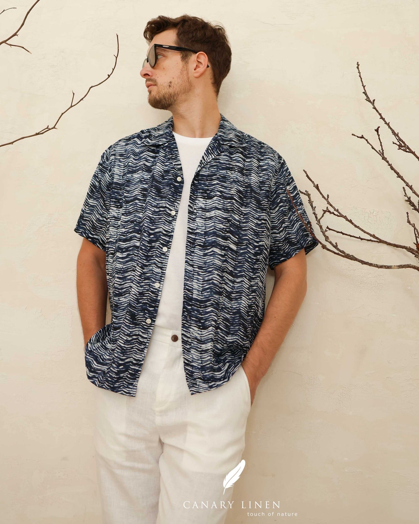  Áo sơ mi cổ danton tay ngắn - Sóng navy 