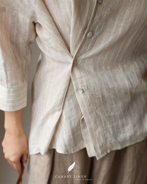  Tie Shirt - Kem sọc - Freesize 