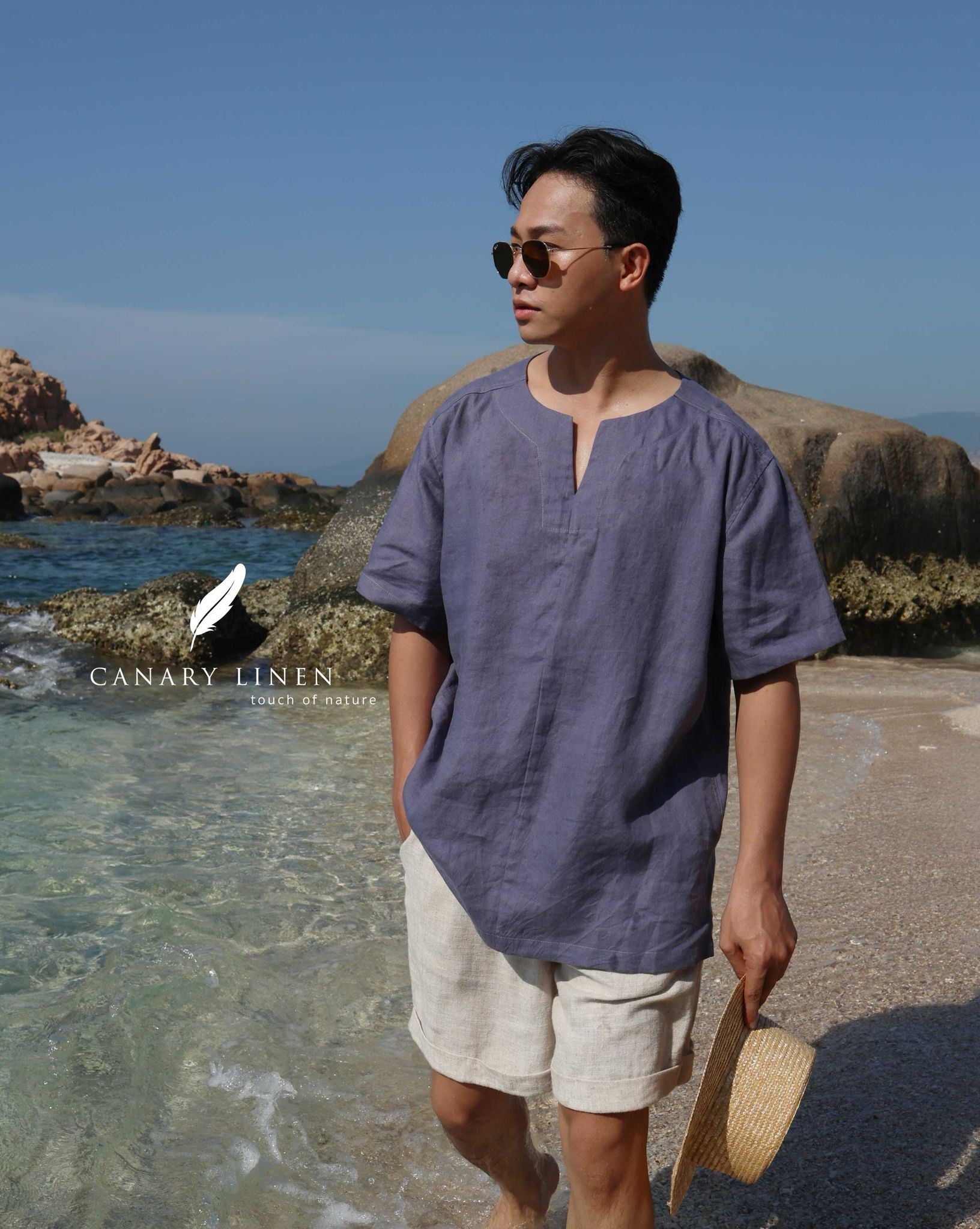  Áo cổ nẹp V tay ngắn - Xanh tím 