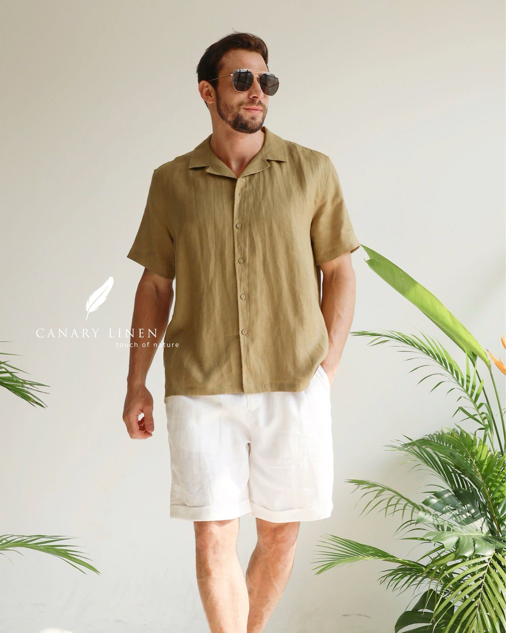  Áo sơ mi cổ danton tay ngắn - Xanh Olive 
